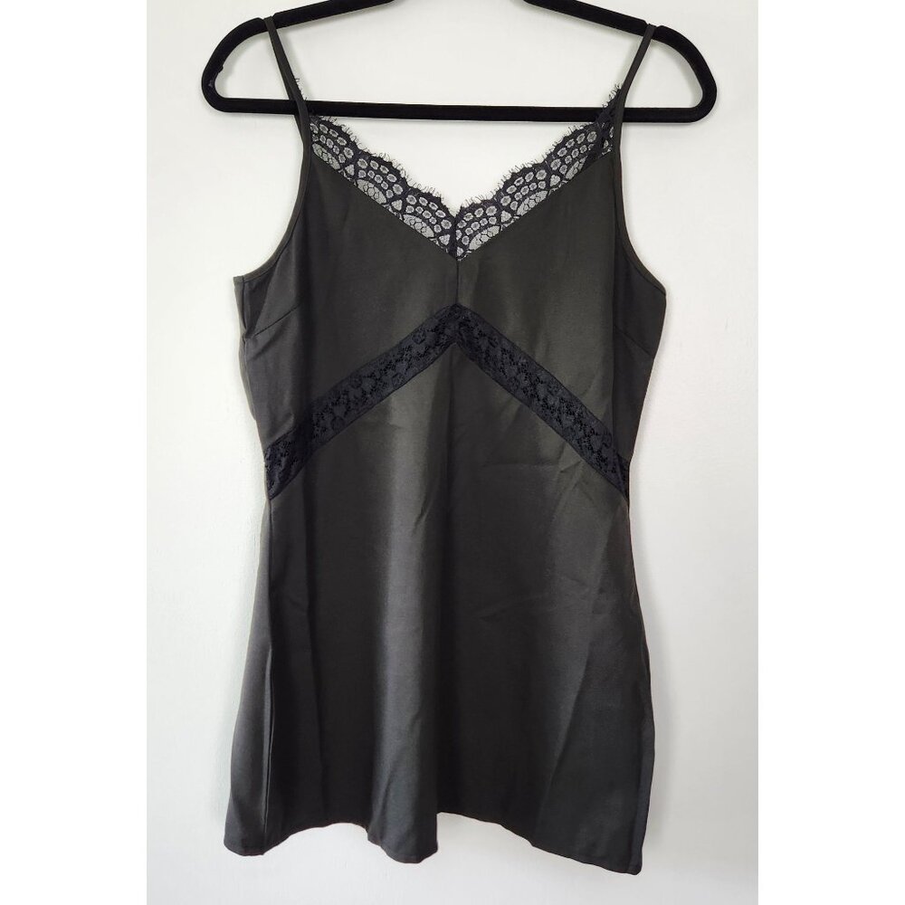 Missguided Black Satin & Lace Adjustable Spaghetti Strap Camisole, 4P, NWT, Goth